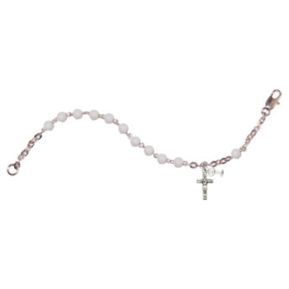 First Communion Bracelet with 4mm Faux Pearl Bead